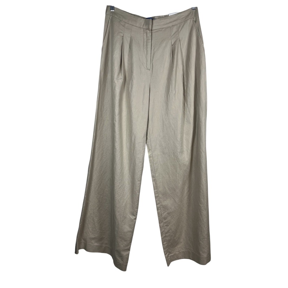 NWT J. McLaughlin Sz 8 Amal Pants Natural Linen Blend Wide Leg Beige Tan Pleated